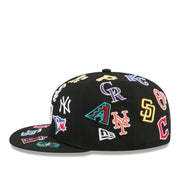 New Era MLB All Over Logo 59FIFTY Fitted Hat - Black left side view
