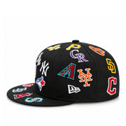 Side view of New Era MLB All Over Team Logo Black 9FIFTY Snapback Hat