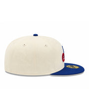 Baseball cap with blue and red accents on a white background