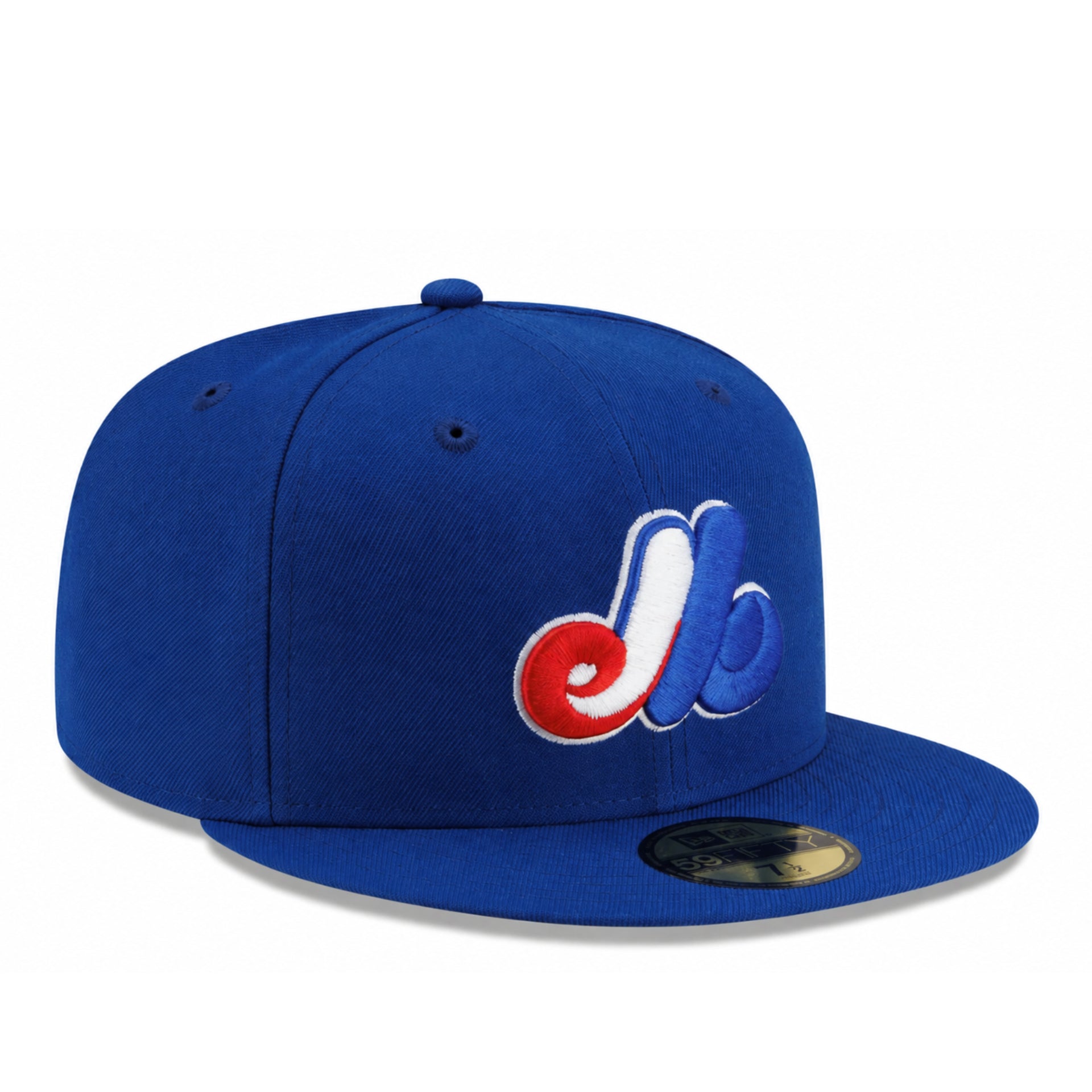 New Era Montreal Expos Royal Blue 59FIFTY Fitted Hat front right angle view