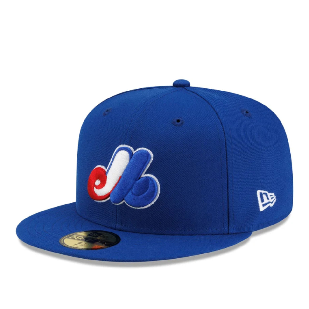 New Era Montreal Expos Royal Blue 59FIFTY Fitted Hat front left angle view