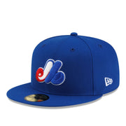 New Era Montreal Expos Royal Blue 59FIFTY Fitted Hat front left angle view