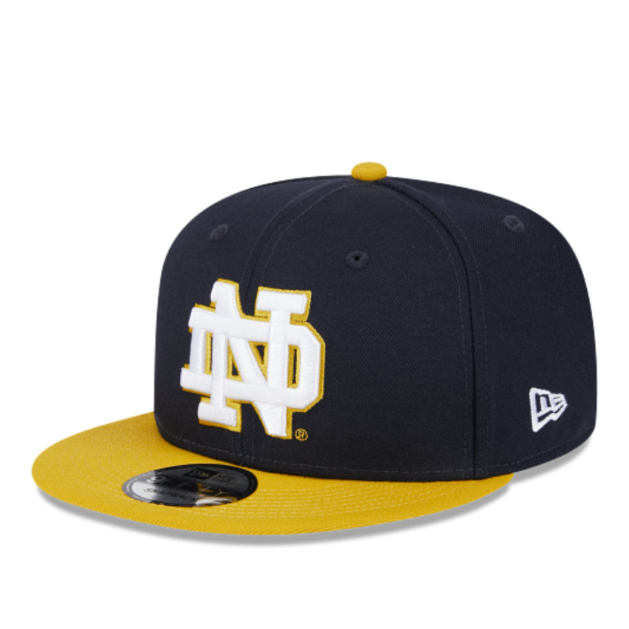 New Era NCAA Notre Dame University 9fifty Snapback Hat Navy front left view