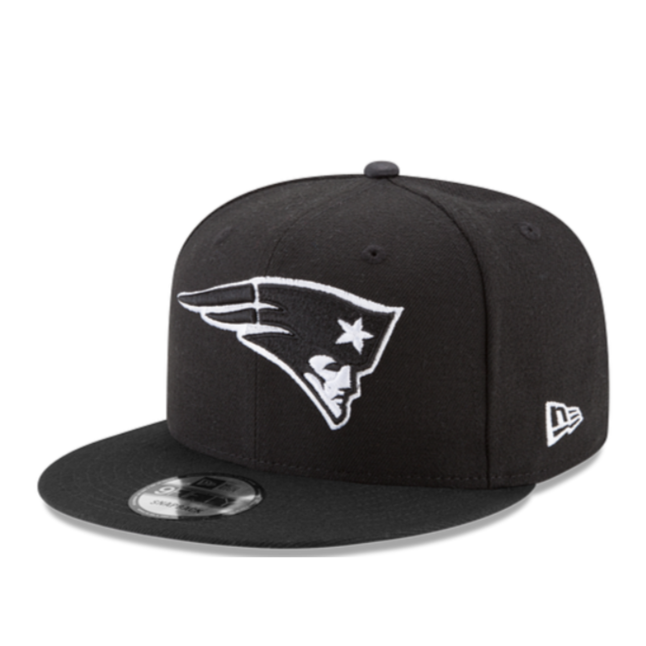 New Era  New England Patriots Black White 9Fifty Snapback Hat front view