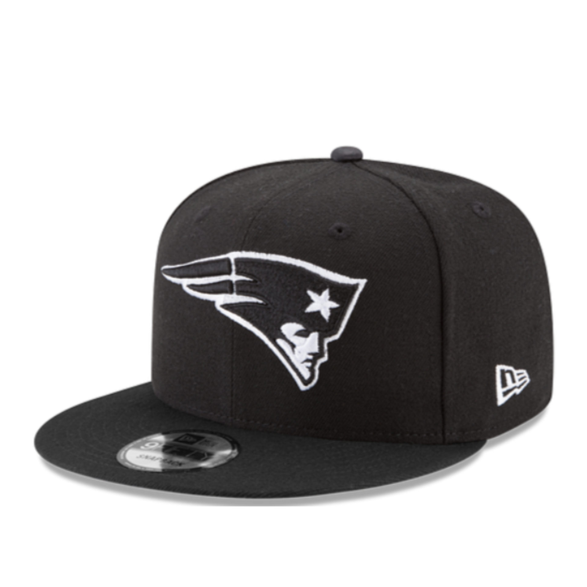 New Era  New England Patriots Black White 9Fifty Snapback Hat front view