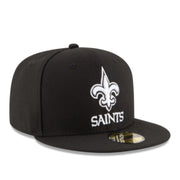 New Era NFL New Orleans Saints Black White 59Fifty Fitted Hat front right view