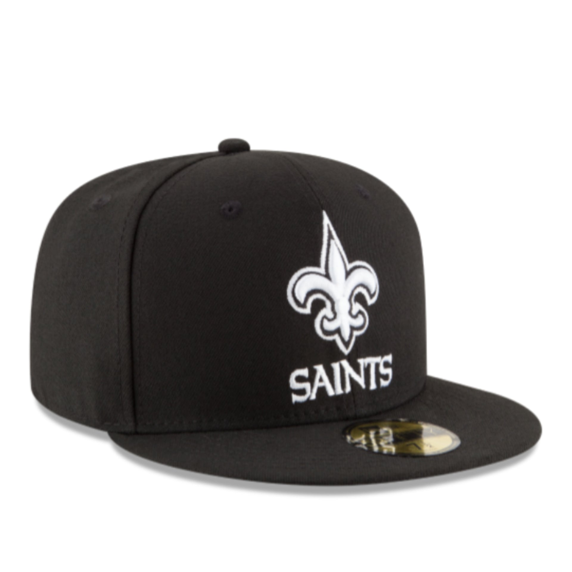 New Era NFL New Orleans Saints Black White 59Fifty Fitted Hat front right view