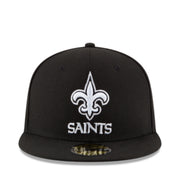 New Era NFL New Orleans Saints Black White 59Fifty Fitted Hat front view