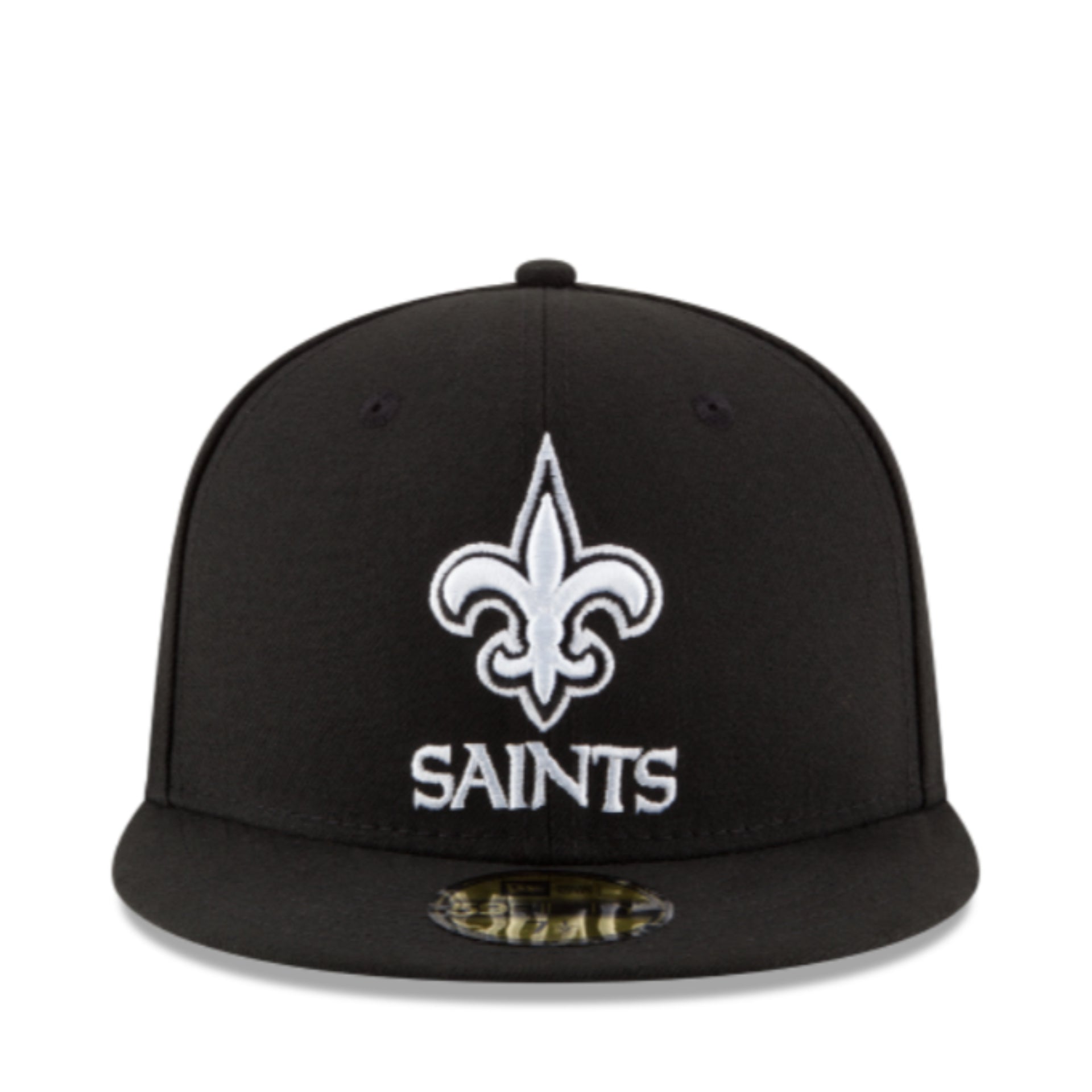 New Era NFL New Orleans Saints Black White 59Fifty Fitted Hat front view