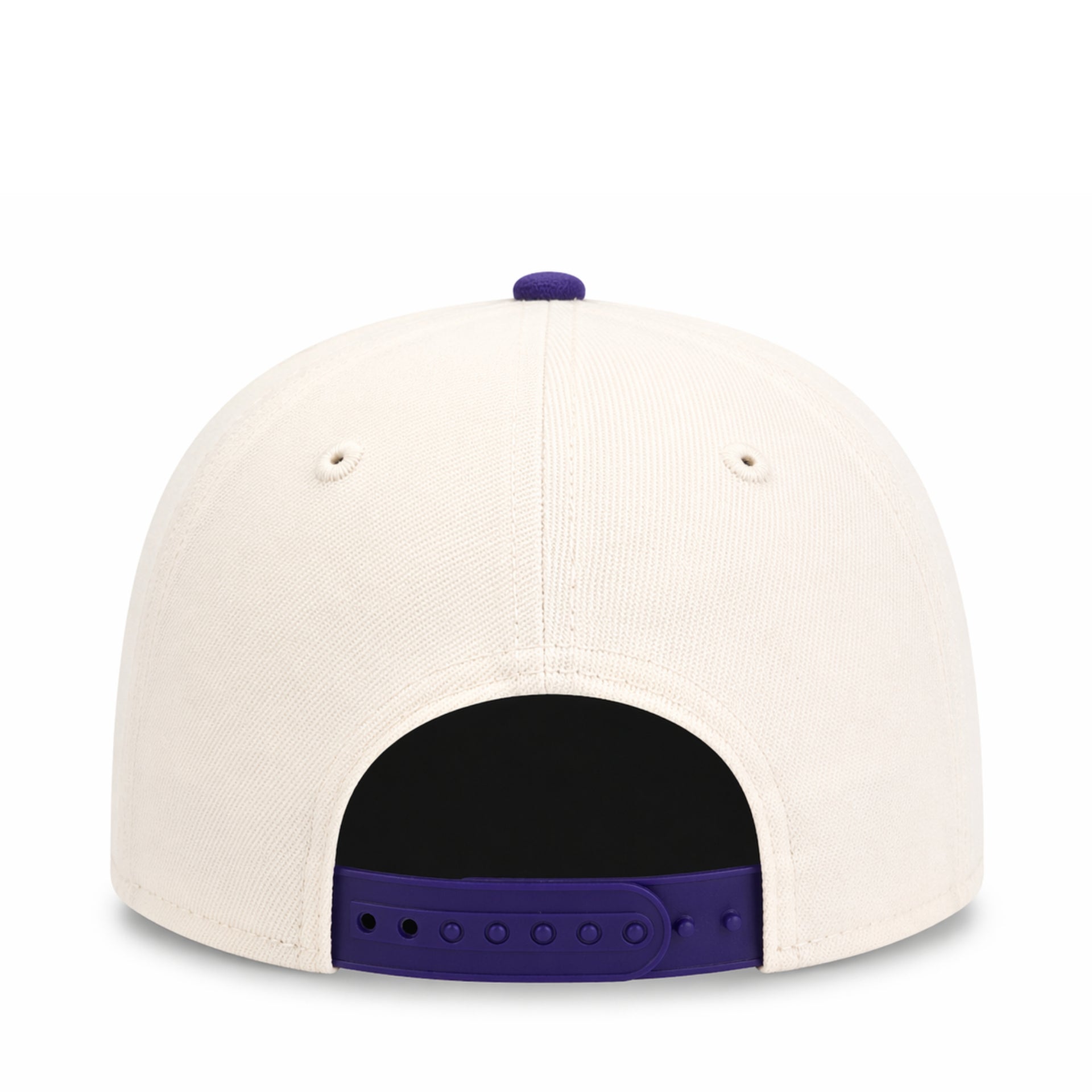 White cap with purple brim and logo on a white background