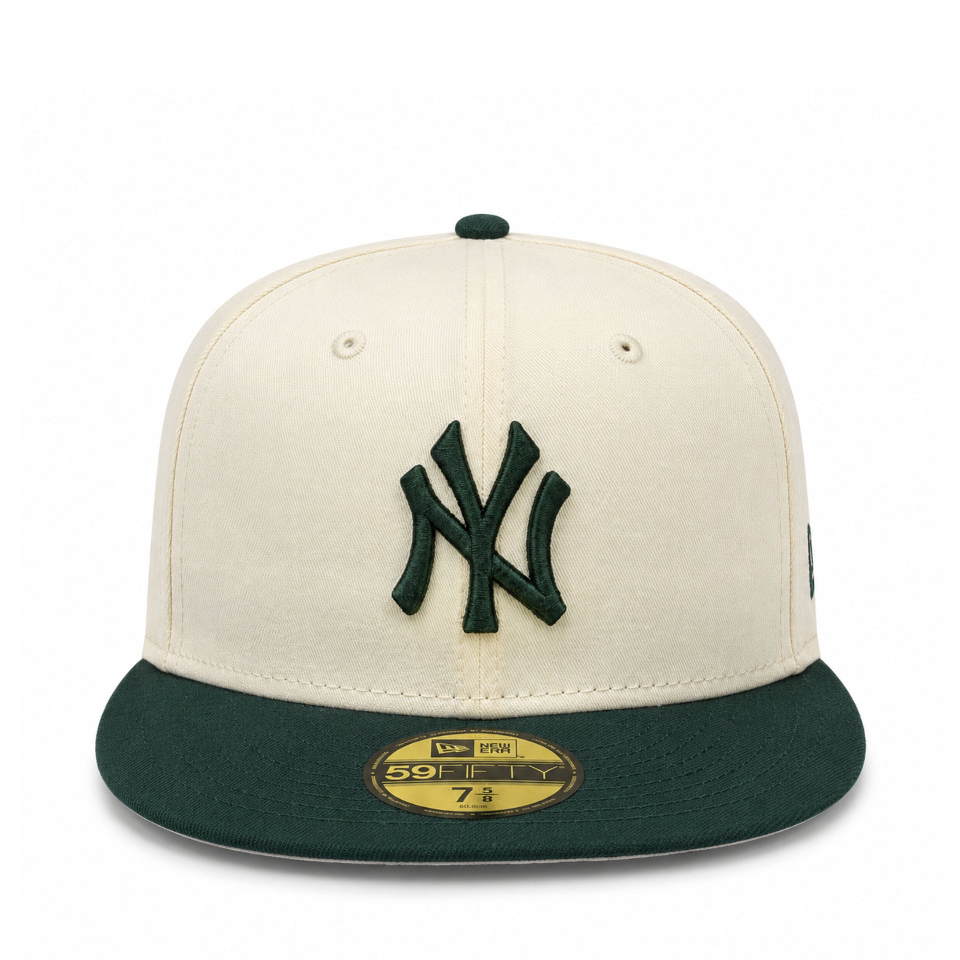 front view of New Era New York Yankees 59FIFTY Fitted Algodon Hat in Chrome and Dark Green