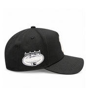 Side view of New Era Yankees All Star Game black 9FORTY A-Frame snapback showing the embroidered Yankee Stadium commemorative patch and curved visor