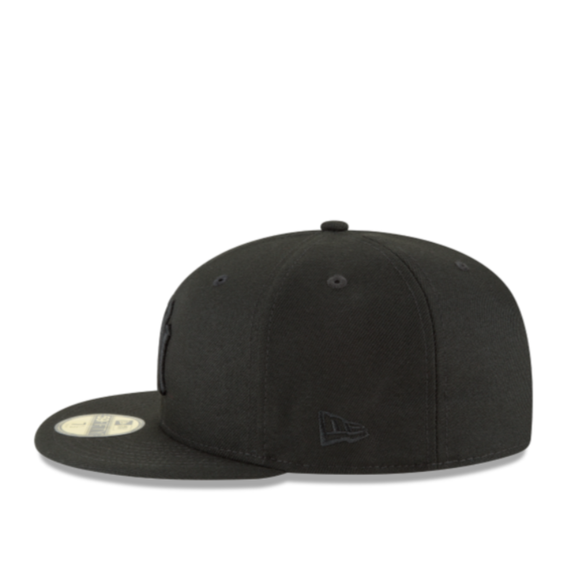 Side View of New Era New York Yankees NY Basic Black on Black 59FIFTY Fitted Hat