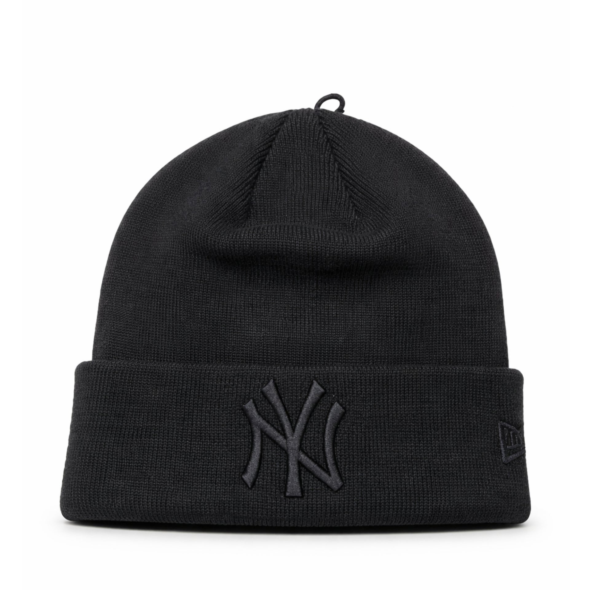 New Era New York Yankees Men's Cuff Knit Beanie Black on Black front view