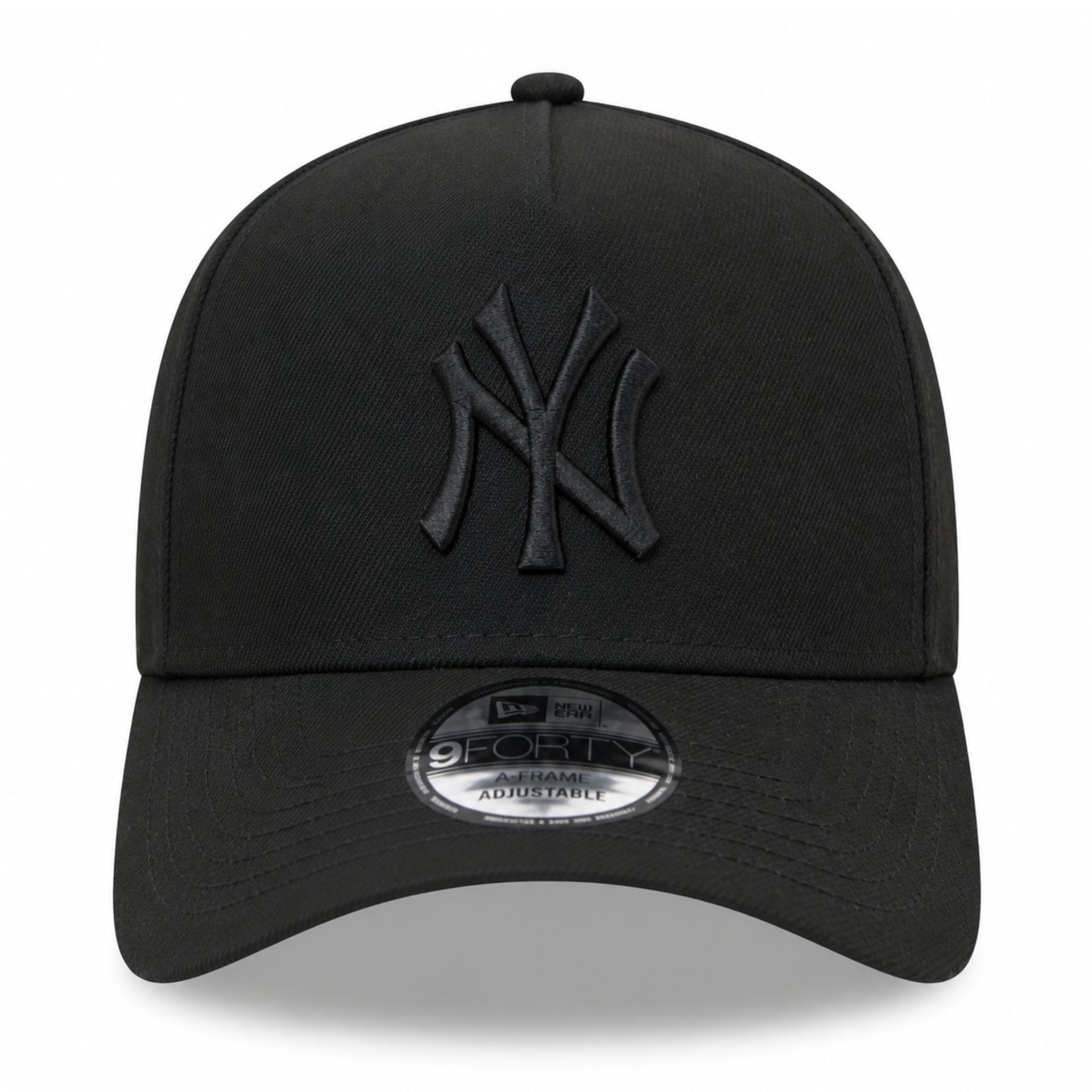 New York Yankees NY Black on Black 9FORTY A-Frame Snapback Hat front view