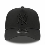 New Era New York Yankees Black on Black 9FORTY A-Frame Trucker Snapback Hat front view