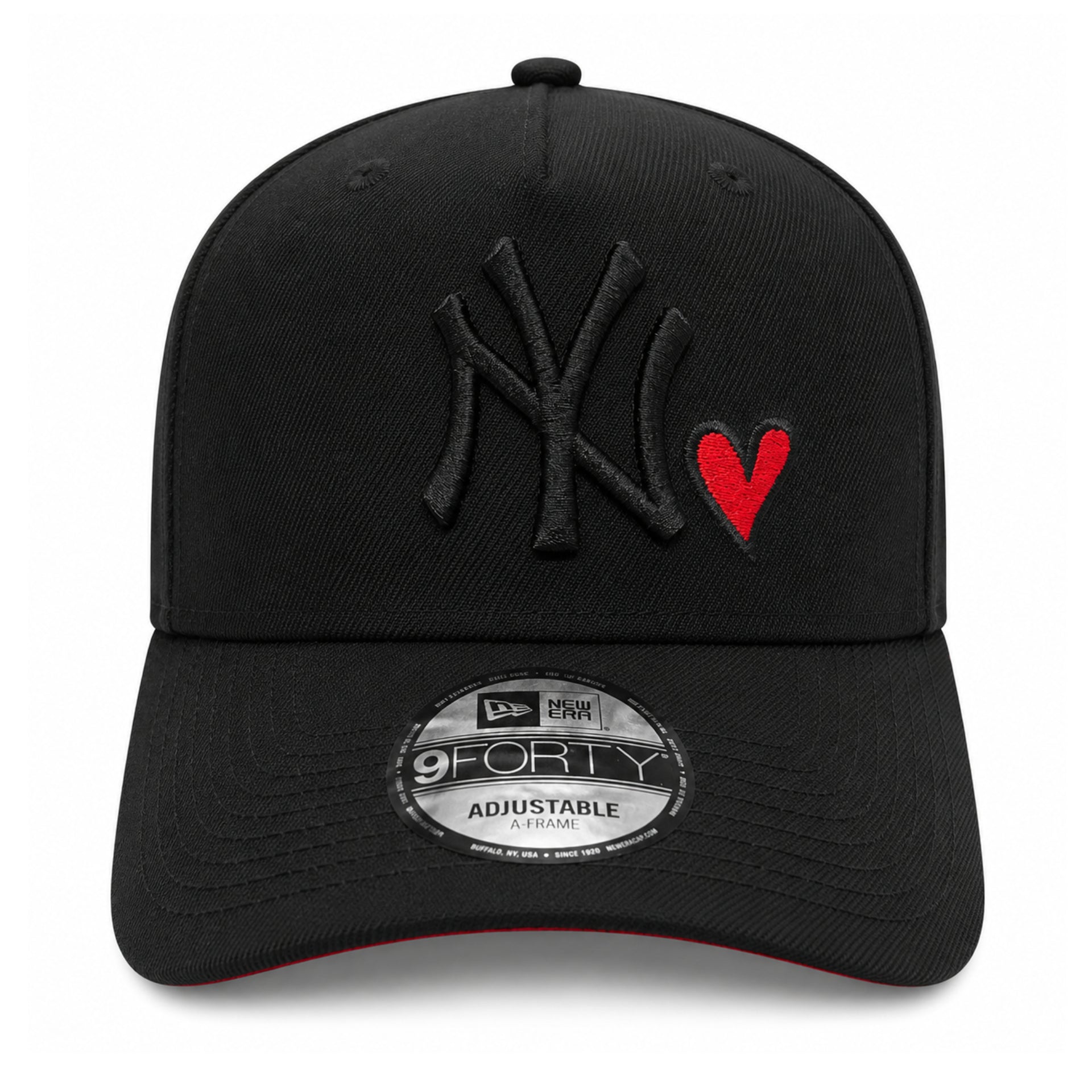 New Era New York Yankees Black Red Heart 1962 World Series Patch 9FORTY A-Frame Snapback Hat front view