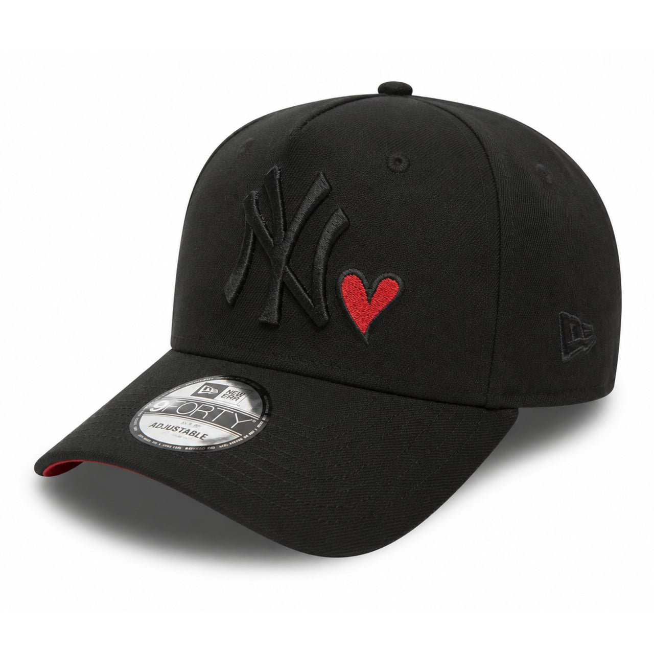 New Era New York Yankees Black Red Heart 1962 World Series Patch 9FORTY A-Frame Snapback Hat front angle view