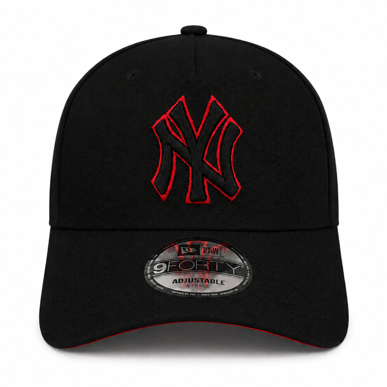 New Era New York Yankees Black Red Outlined 9FORTY A-Frame Snapback Hat front view