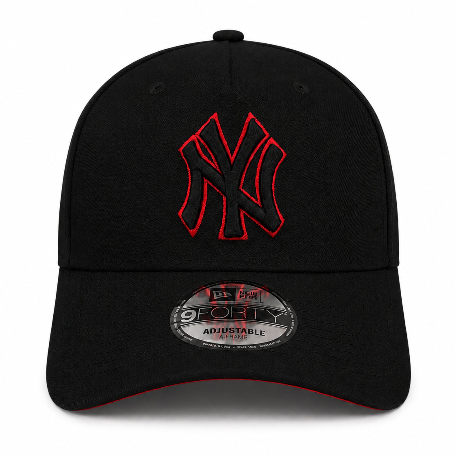 New Era New York Yankees Black Red Outlined 9FORTY A-Frame Snapback Hat front view