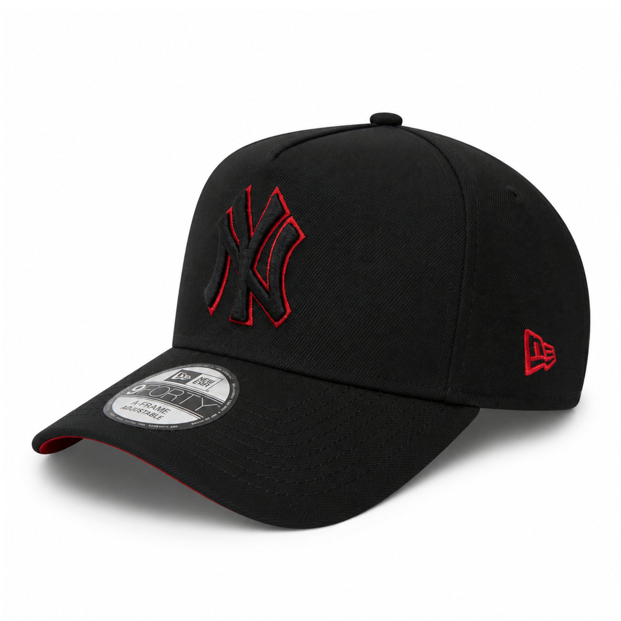 New Era New York Yankees Black Red Outlined 9FORTY A-Frame Snapback Hat front angle view
