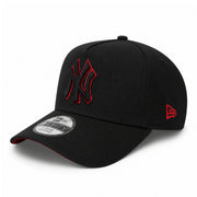 New Era New York Yankees Black Red Outlined 9FORTY A-Frame Snapback Hat front angle view