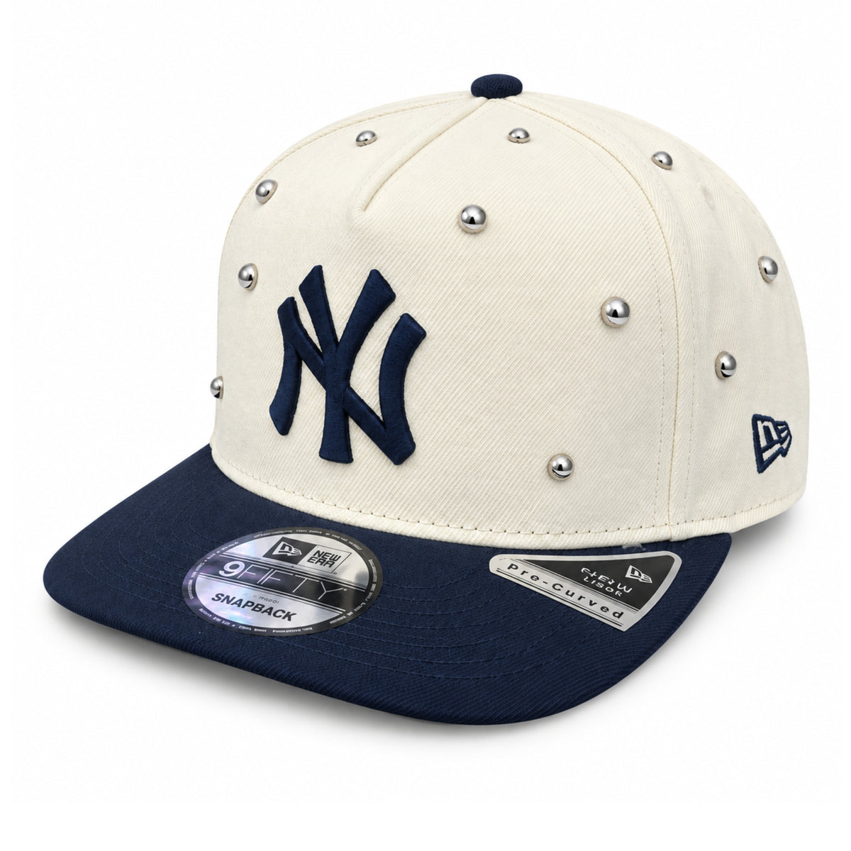 New Era New York Yankees Charms Chrome Navy 9FIFTY A-Frame Snapback Hat angled view