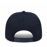 Navy blue cap with a reflective back on a white background