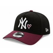 New Era New York Yankees Heart Black/Burgundy 9FORTY A-Frame Snapback Hat front angled view