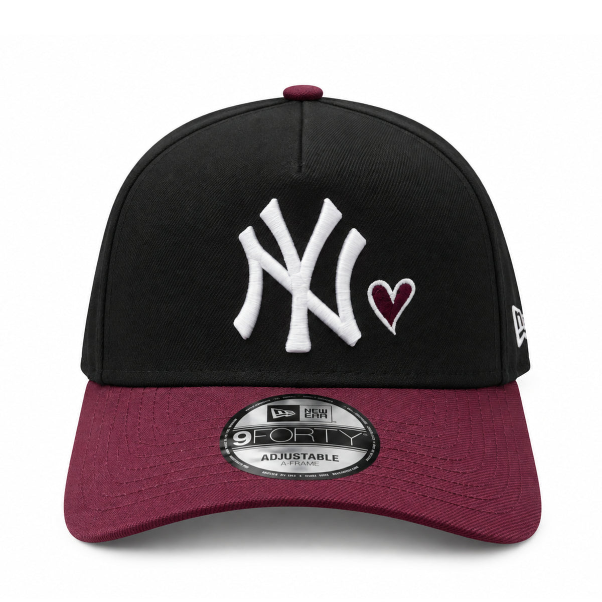 New Era New York Yankees Heart Black/Burgundy 9FORTY A-Frame Snapback Hat front view