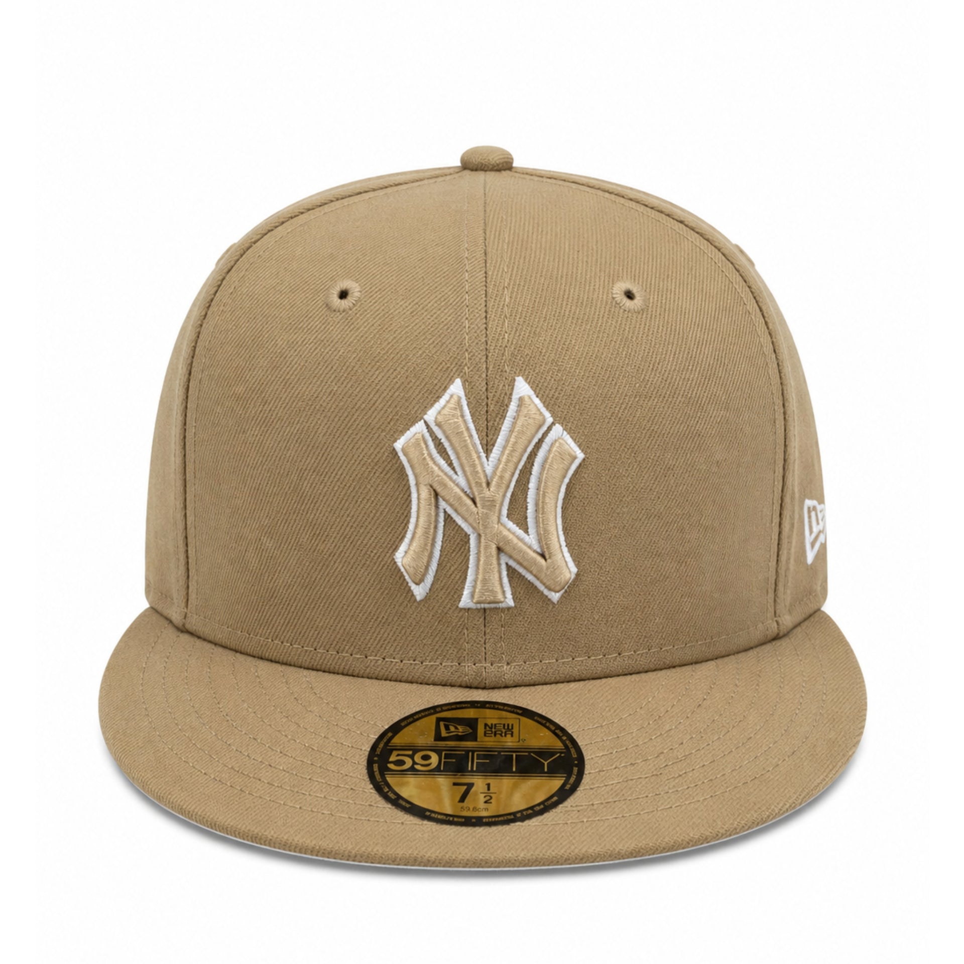 New Era New York Yankees NY 59FIFTY Fitted Hat - Khaki/White Outlined front view