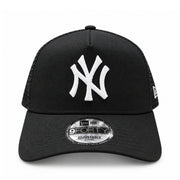New Era New York Yankees Trucker Black White 9FORTY A-Frame Snapback Hat front view