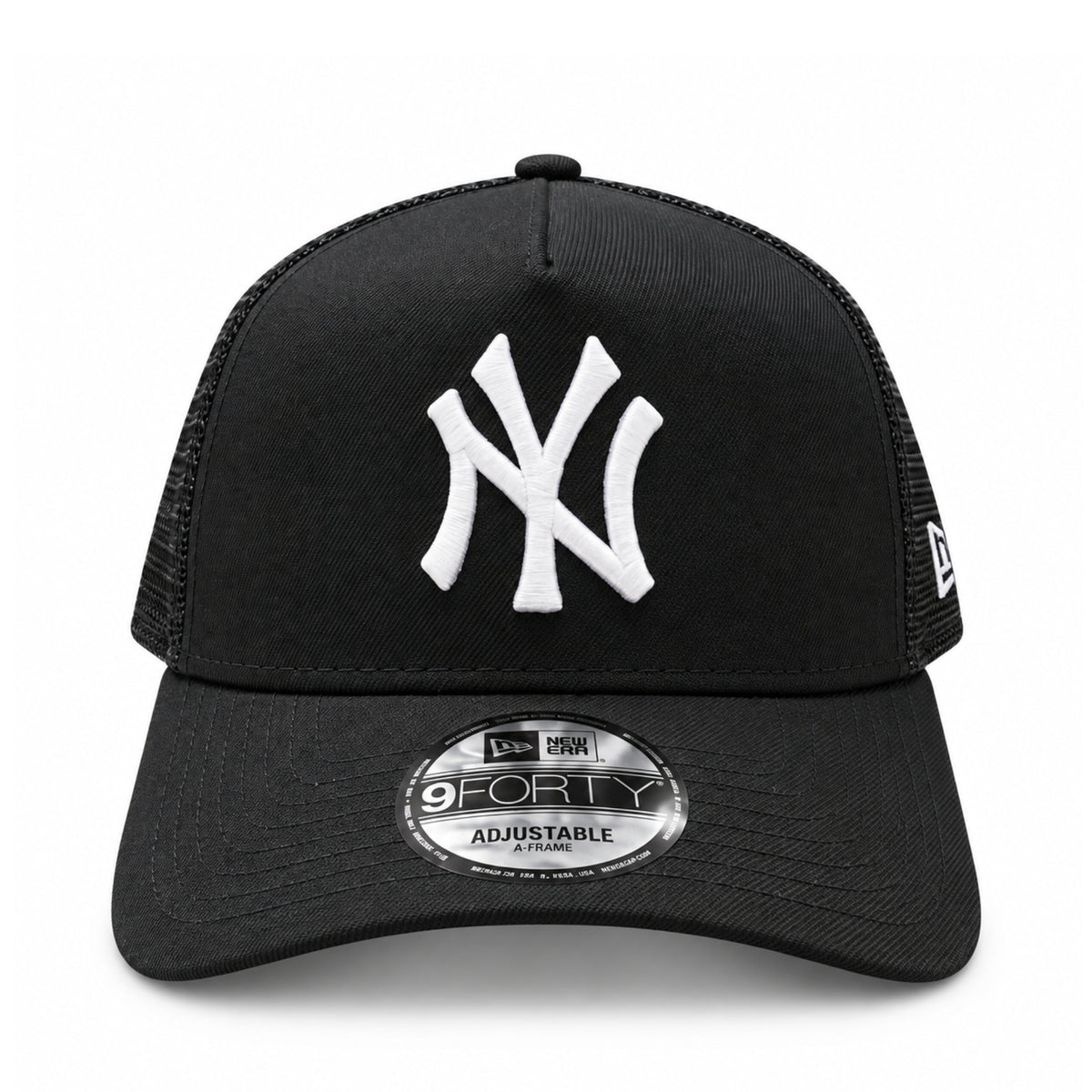 New Era New York Yankees Trucker Black White 9FORTY A-Frame Snapback Hat front view