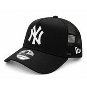 New Era New York Yankees Trucker Black White 9FORTY A-Frame Snapback Hat front angled view