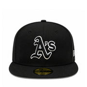 New Era Oakland Athletics A's Black White Outline 59FIFTY Fitted Hat front view