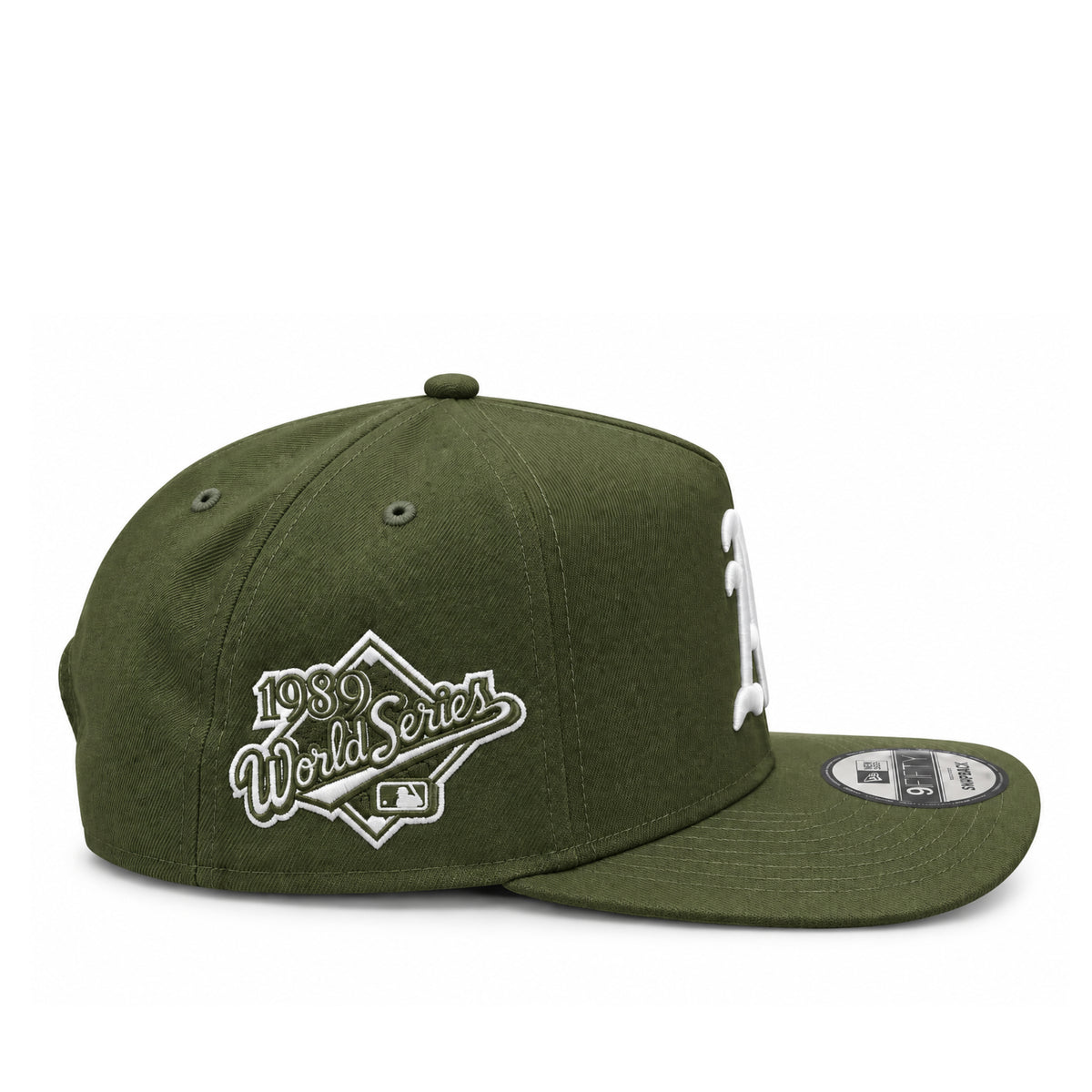 New Era Oakland Athletics 1989 World Series Olive 9FIFTY A-Frame Snapback Hat side view