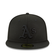 Front View of New Era Oakland Athletics A’s Black on Black 59FIFTY Fitted Hat