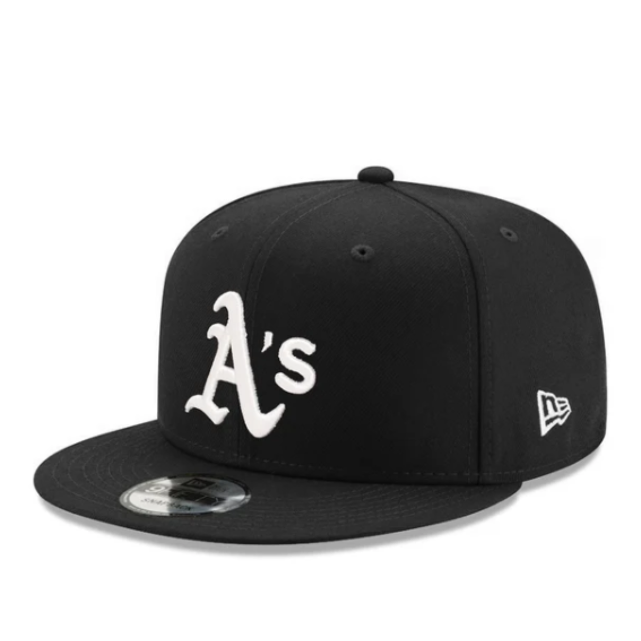 New Era Oakland Athletics A's Black White 9FIFTY Snapback Hat Front Side View