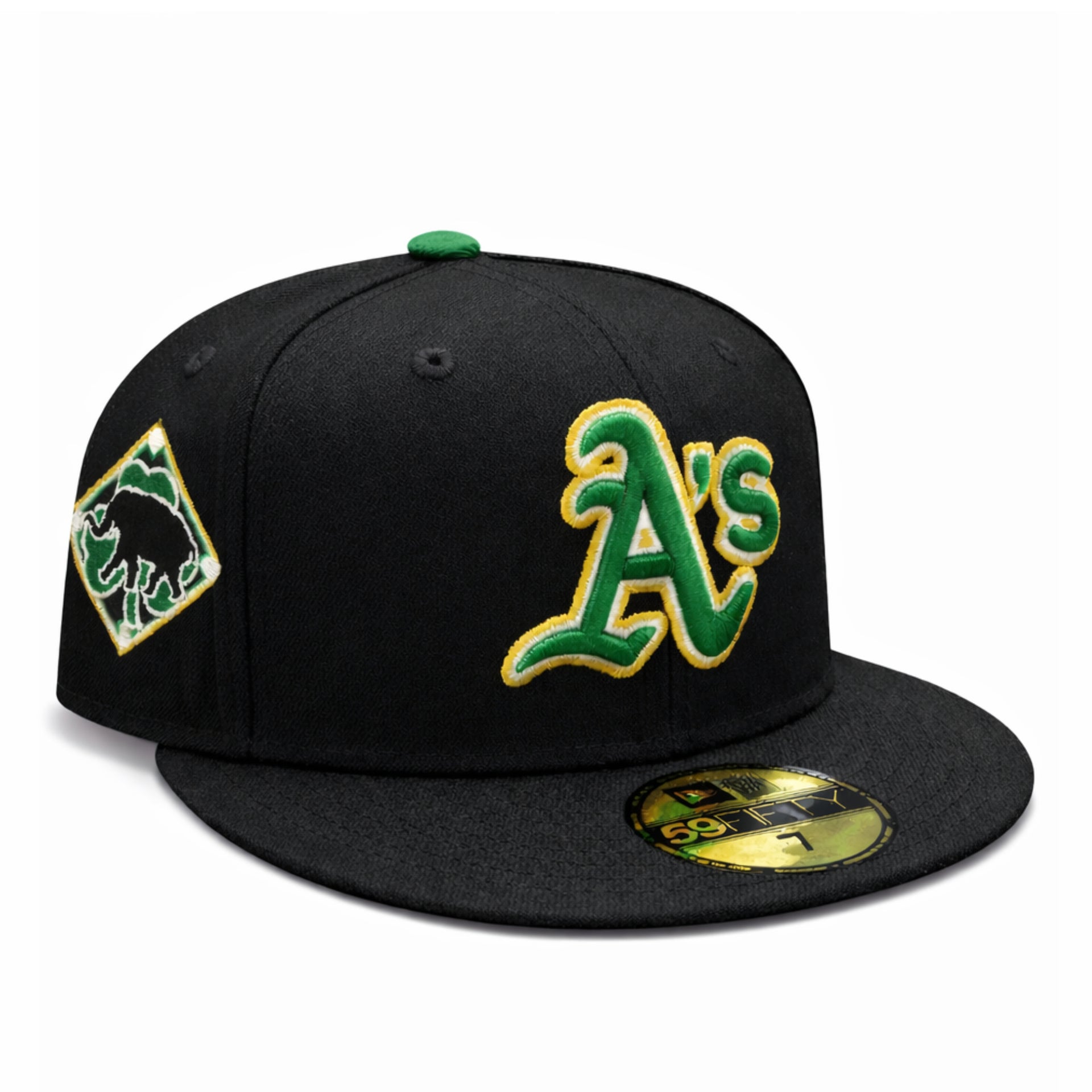 New Era Oakland Athletics A's Saint Patrick's Day Black 59FIFTY Fitted Hat front view