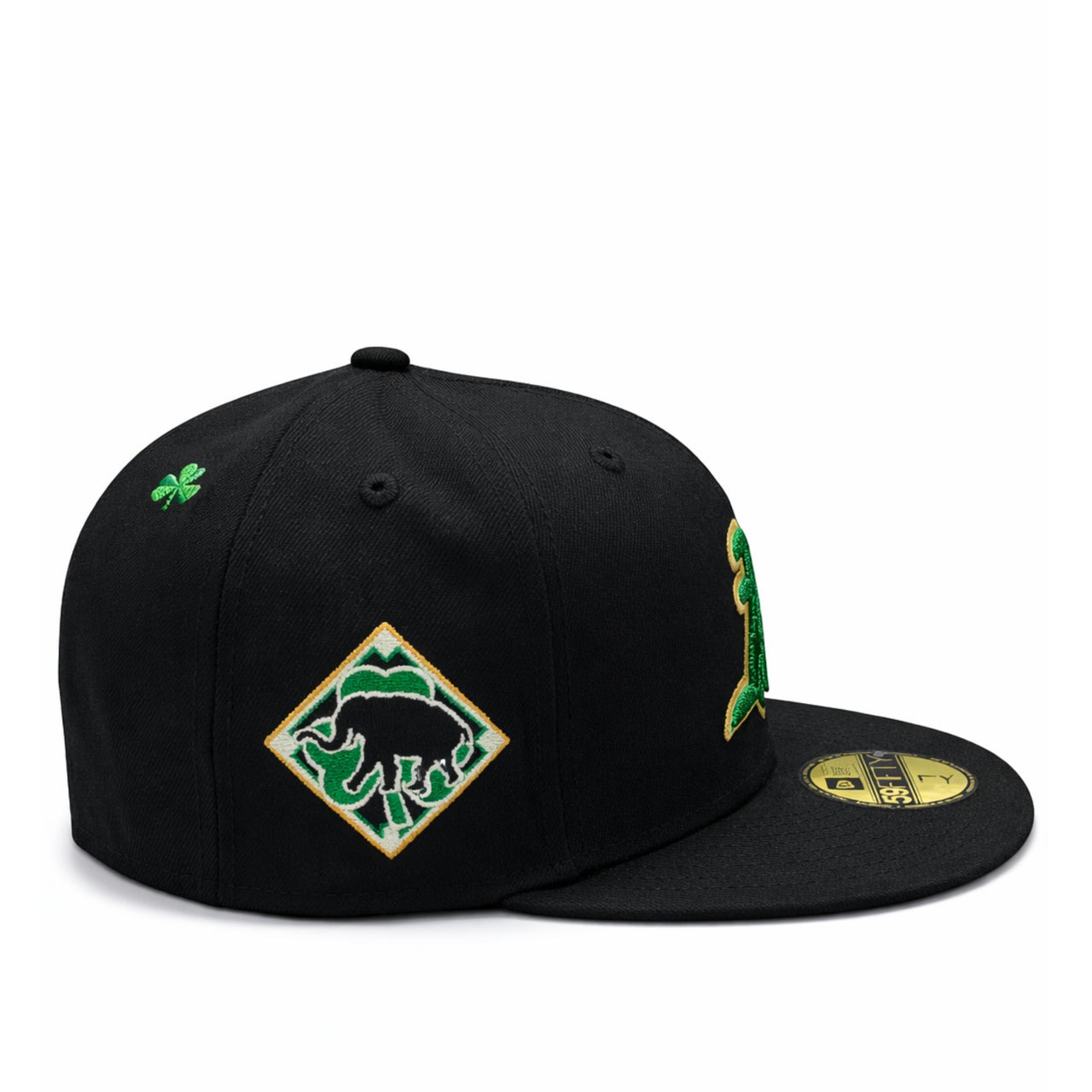 New Era Oakland Athletics A's Saint Patrick's Day Black 59FIFTY Fitted Hat side view