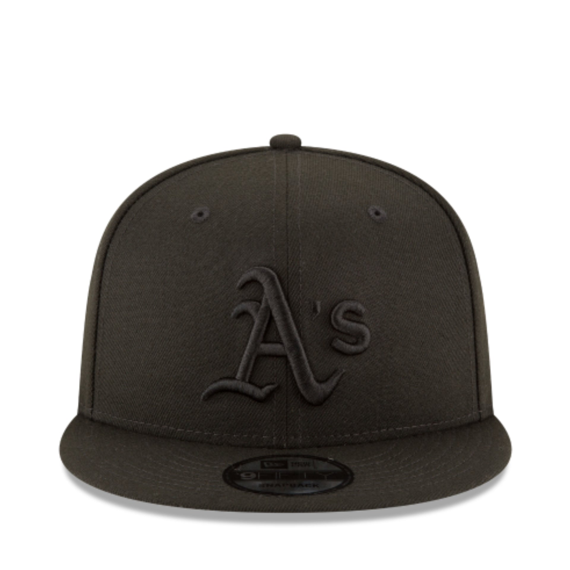 New Era Oakland Athletics A's Black on Black 9FIFTY Snapback front view