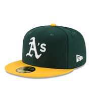 New Era Oakland Athletics A’s Team Color Green Yellow 59FIFTY Fitted Hat front angle view