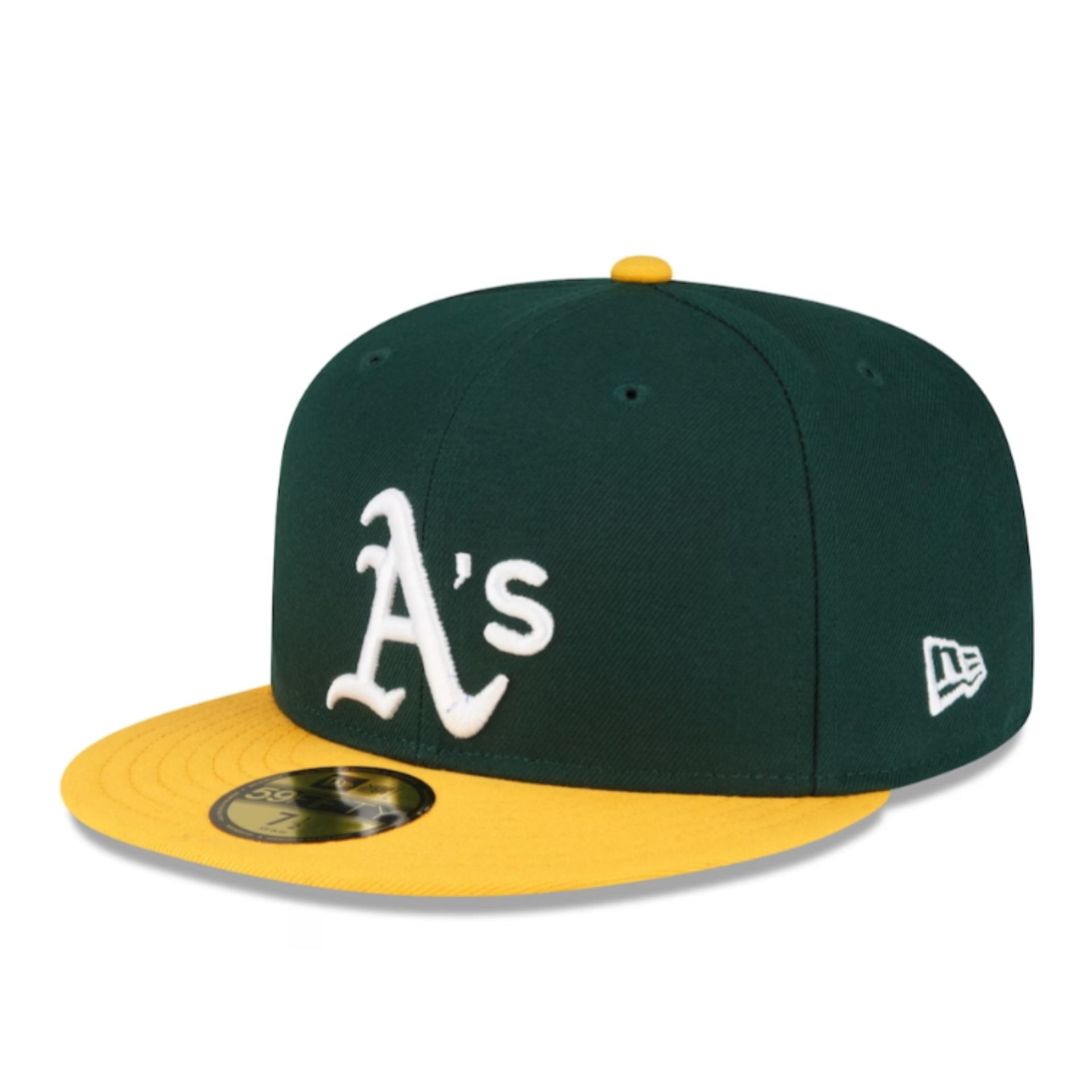 New Era Oakland Athletics Green Yellow Kids 59FIFTY Fitted Hat front angle view
