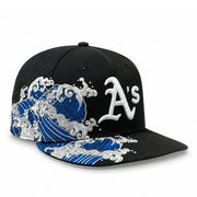 Black cap with blue wave design and 'A's' logo on a white background