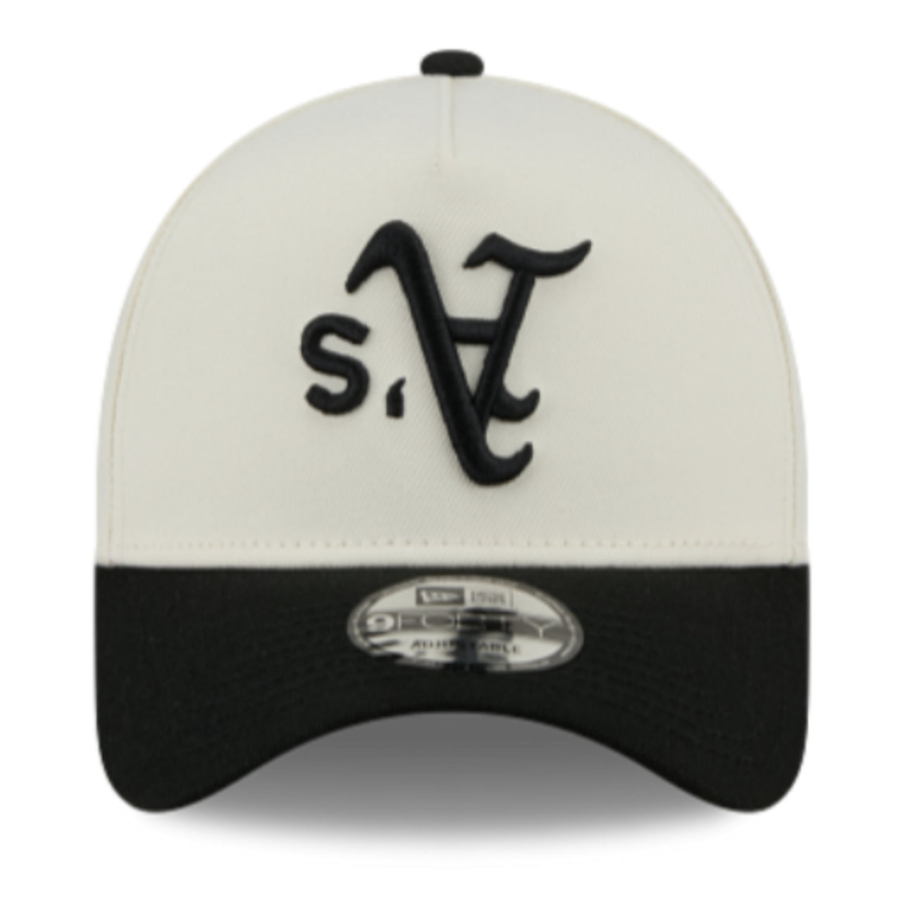 New Era Oakland Athletics Upside Down Chrome Black 9FORTY A-FRAME Snapback Hat front view