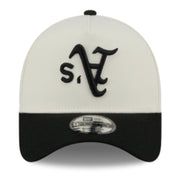 New Era Oakland Athletics Upside Down Chrome Black 9FORTY A-FRAME Snapback Hat front view
