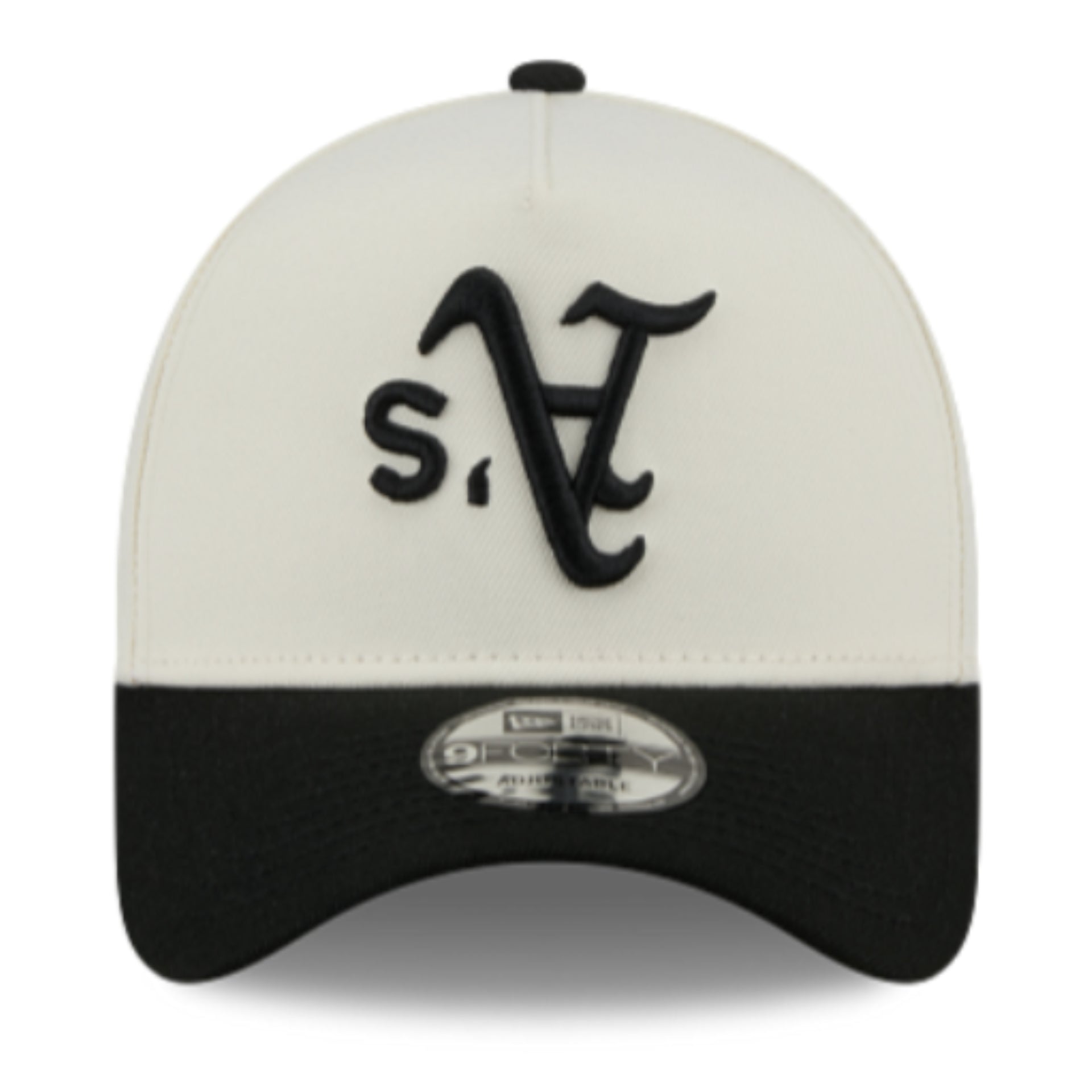 New Era Oakland Athletics Upside Down Chrome Black 9FORTY A-FRAME Snapback Hat front view
