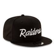 New Era Las Vegas Raiders Script Black 9Fifty Snapback Hat front side view