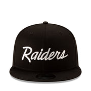 New Era Las Vegas Raiders Script Black 9Fifty Snapback Hat front view