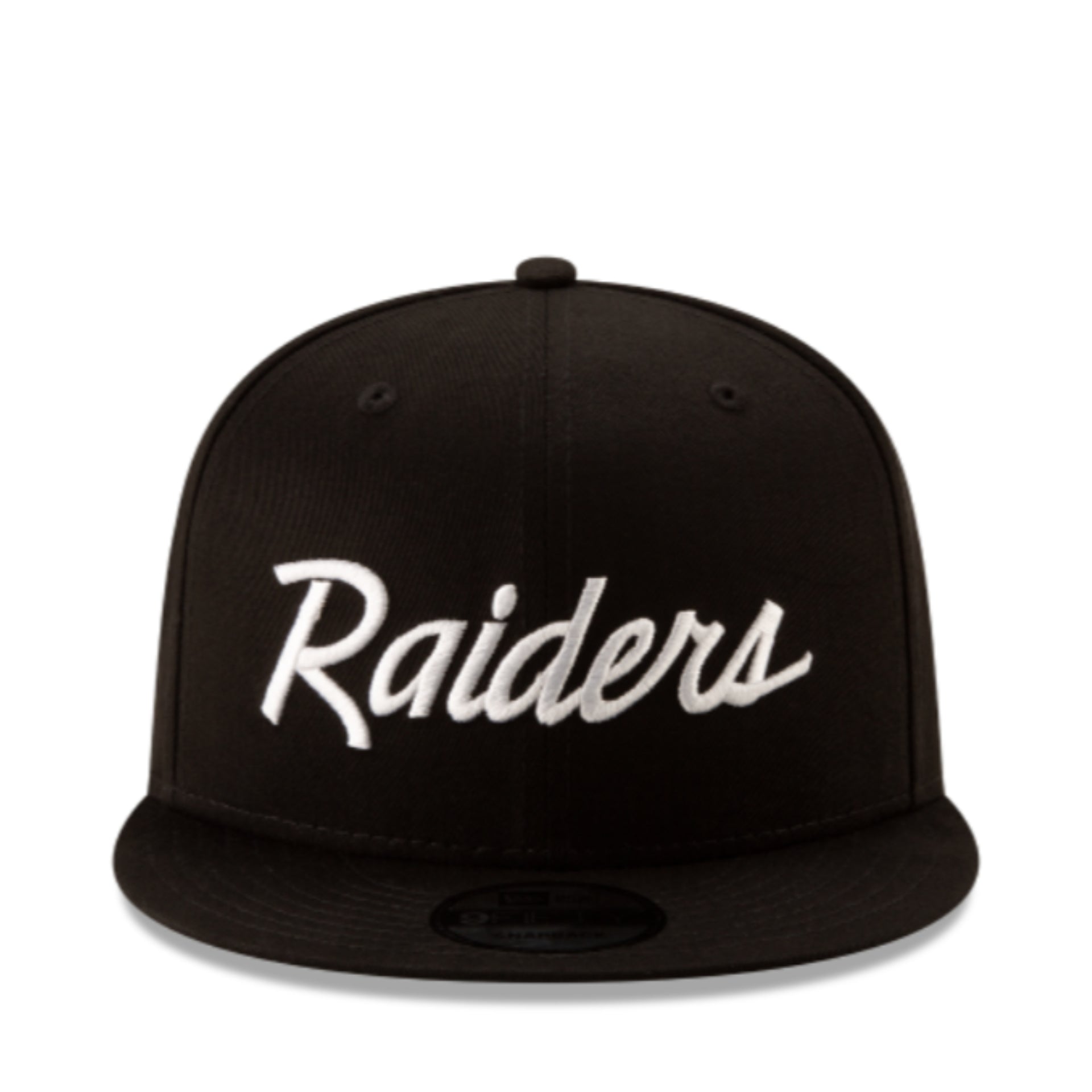 New Era Las Vegas Raiders Script Black 9Fifty Snapback Hat front view